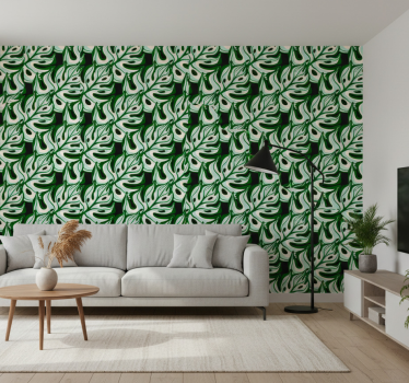 Blumentapete mit spritzigem schwarz-grünem blumenmuster - TenStickers