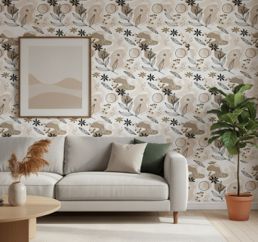 Blumentapete mit stilvollem muster in rosa und beige - TenStickers