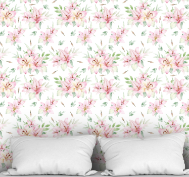 Blumentapete rosa und weißes muster - TenStickers
