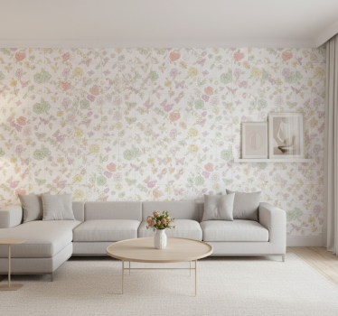 Blumentapete schmetterlinge in sanften farben - TenStickers