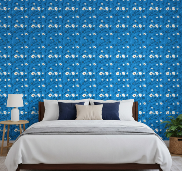 Blumentapete weiße blumen auf blauem hintergrund - TenStickers