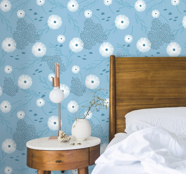 Tapete Blumen Blau weiße blumen - TenStickers