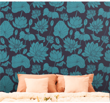 Tapete Blumen Blauer vintage lotus lot - TenStickers