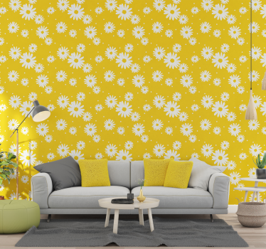 Tapete Blumen Gänseblümchen auf gelb - TenStickers