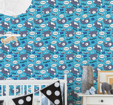 Tapete Katzen blaues muster - TenStickers