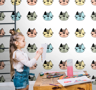 Tapete Katzen cartoon-katzengesichter - TenStickers
