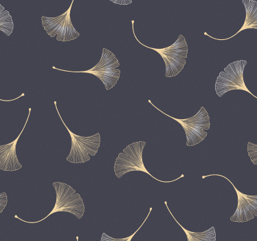 Tapete modern Ginkgoblatt marine & gold - TenStickers